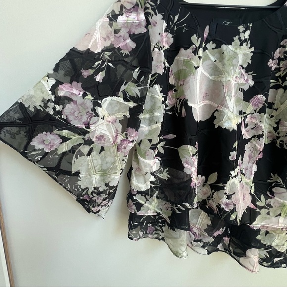 Alex Evening 3/4 sleeve scoop asymmetrical hem floral chiffon blouse Triple Tier - Picture 3 of 13